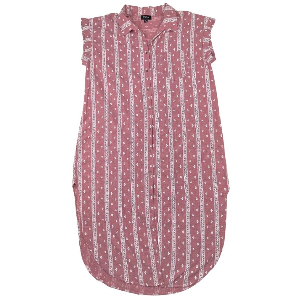 GiGio Burgundy & White Geometric Button Down Duster/Maxi Dress, Cap Sleeves, Med